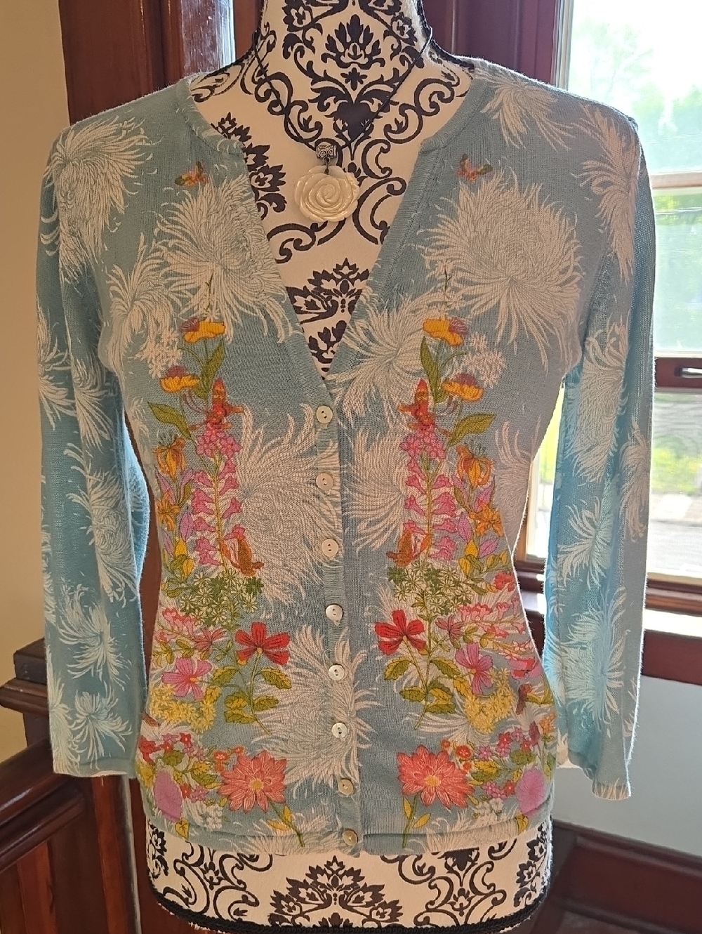 Odille Light Blue Floral Button-Up V-neck Cardigan M